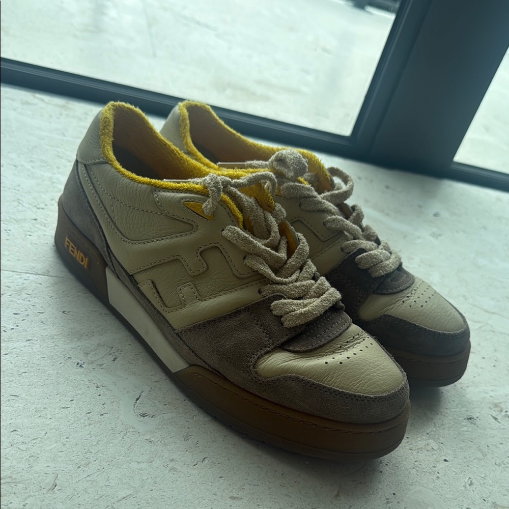 Fendi Cream and Brown Retro-Inspired Sneakers